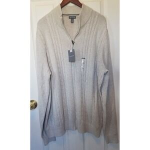 Van Heusen Sweater Men 2XL 1/4 zip Knit Pullover Classic Stone Casual Formal NEW
